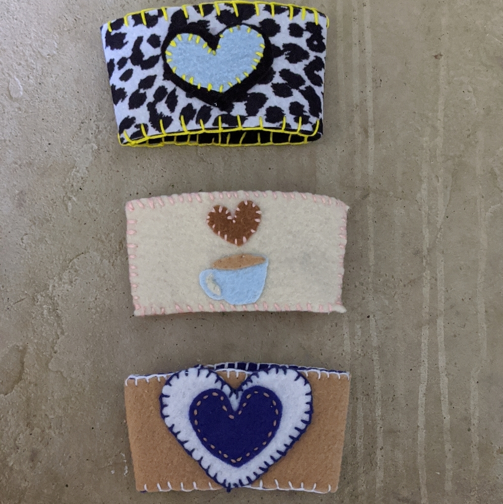 Set of 3 handmade coffee sleeves